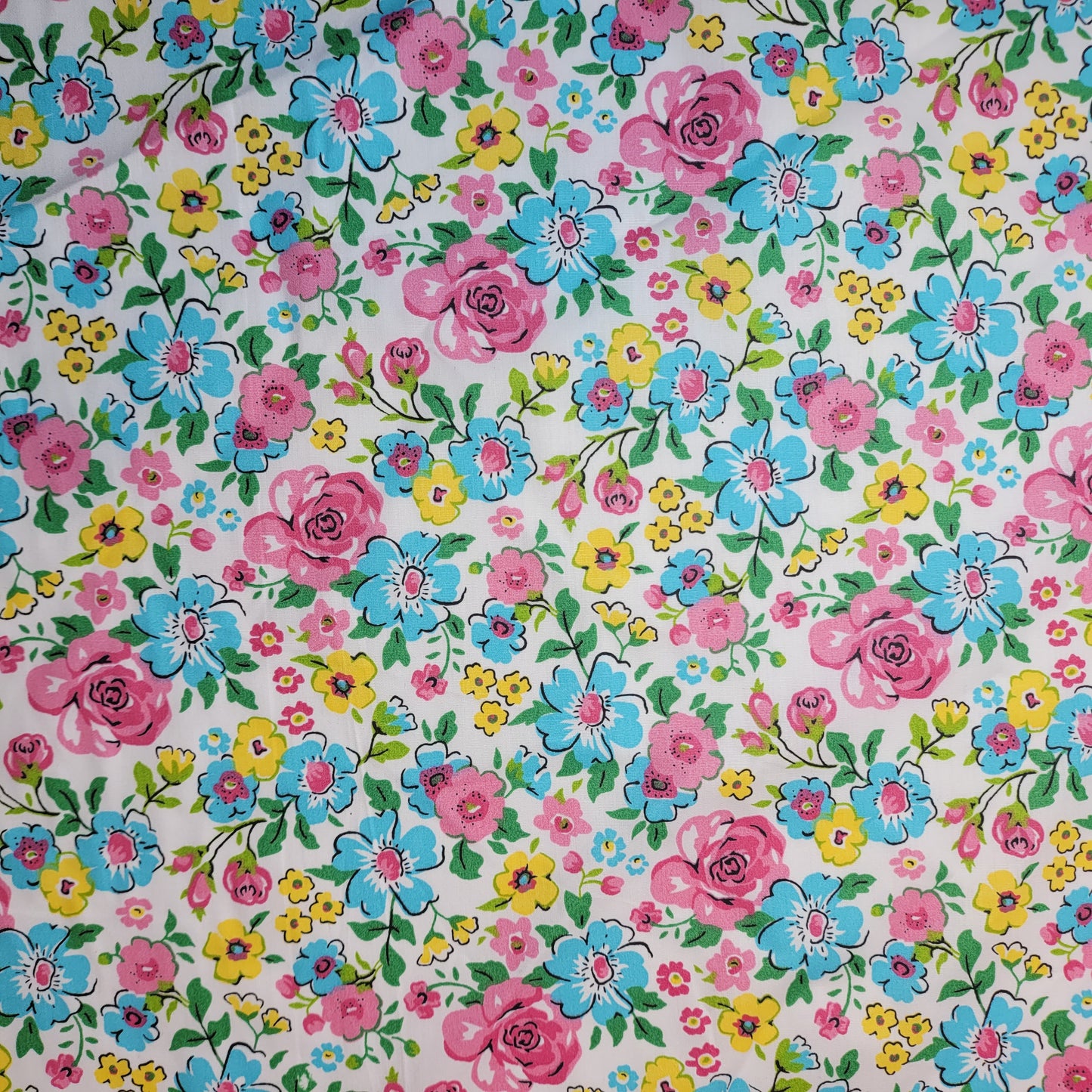 Turquoise Wild Floral 100% Cotton Organic Craft Dress Quilting Fabric 44" By The Meter