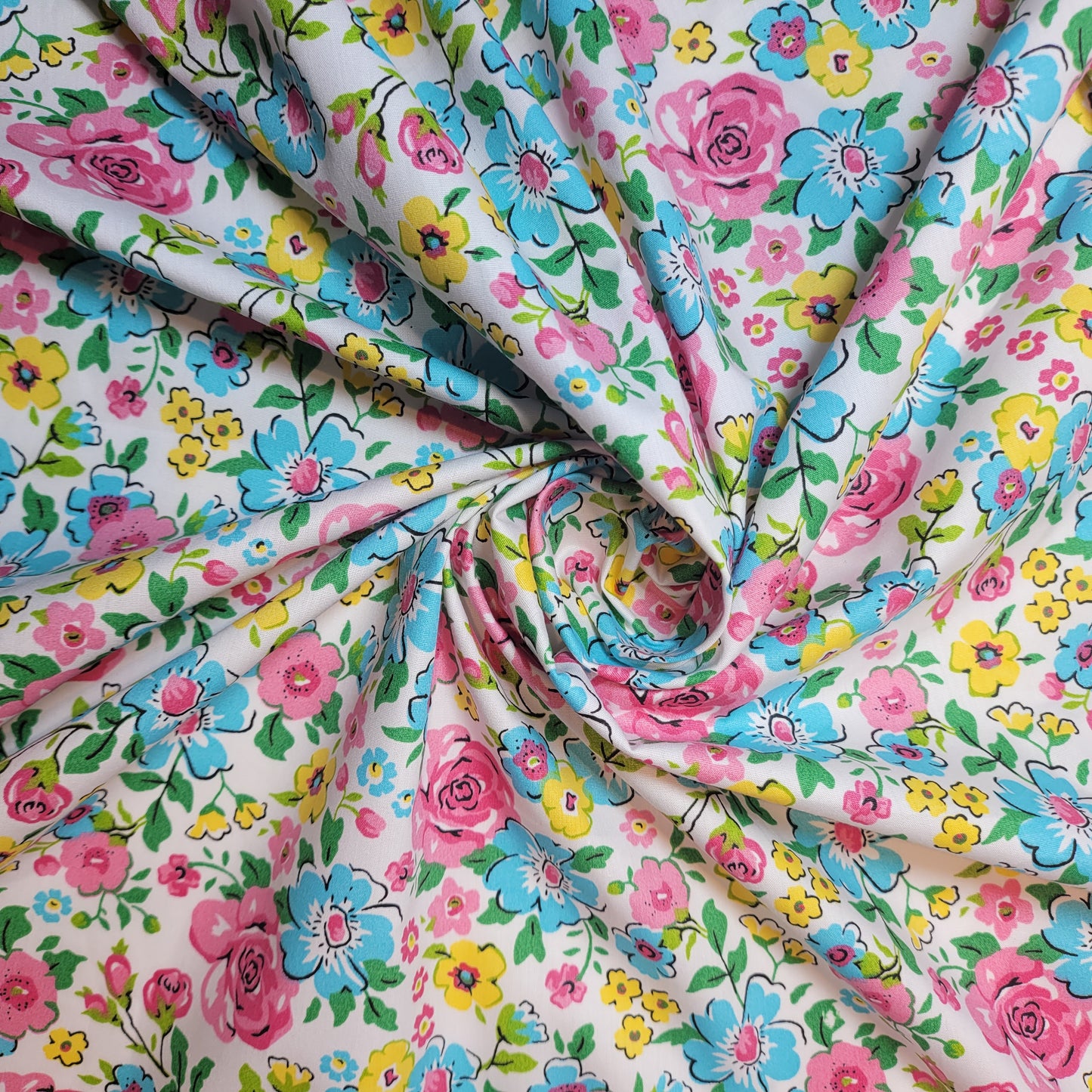 Turquoise Wild Floral 100% Cotton Organic Craft Dress Quilting Fabric 44" By The Meter