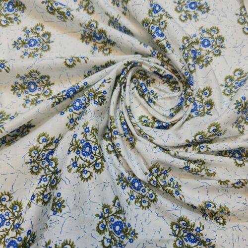 Blue Floral 100% White Cotton Poplin Fabric Craft Quilting Patchwork Material Meter 44" By The Meter