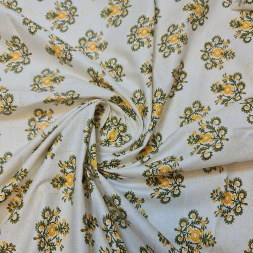Yellow Floral 100% White Cotton Poplin Fabric Craft Quilting Patchwork Material Meter 44" By The Meter