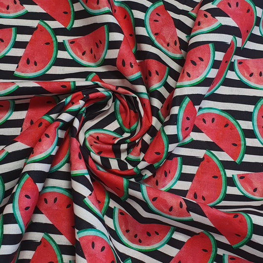 Watermelon Season 100% Cotton fabric Sweets Fruits, Treats & Macarons 44” wide perfect for Quilting, Crafts, Kidswear