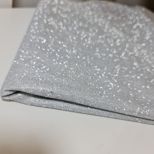 Weiß schimmerndes Mondlicht, glänzendes Stretch-Glitzer-Nylonmaterial, Hintergrund, Weihnachtsdeko, Kleiderbastelstoff, 147,3 cm, Meterware