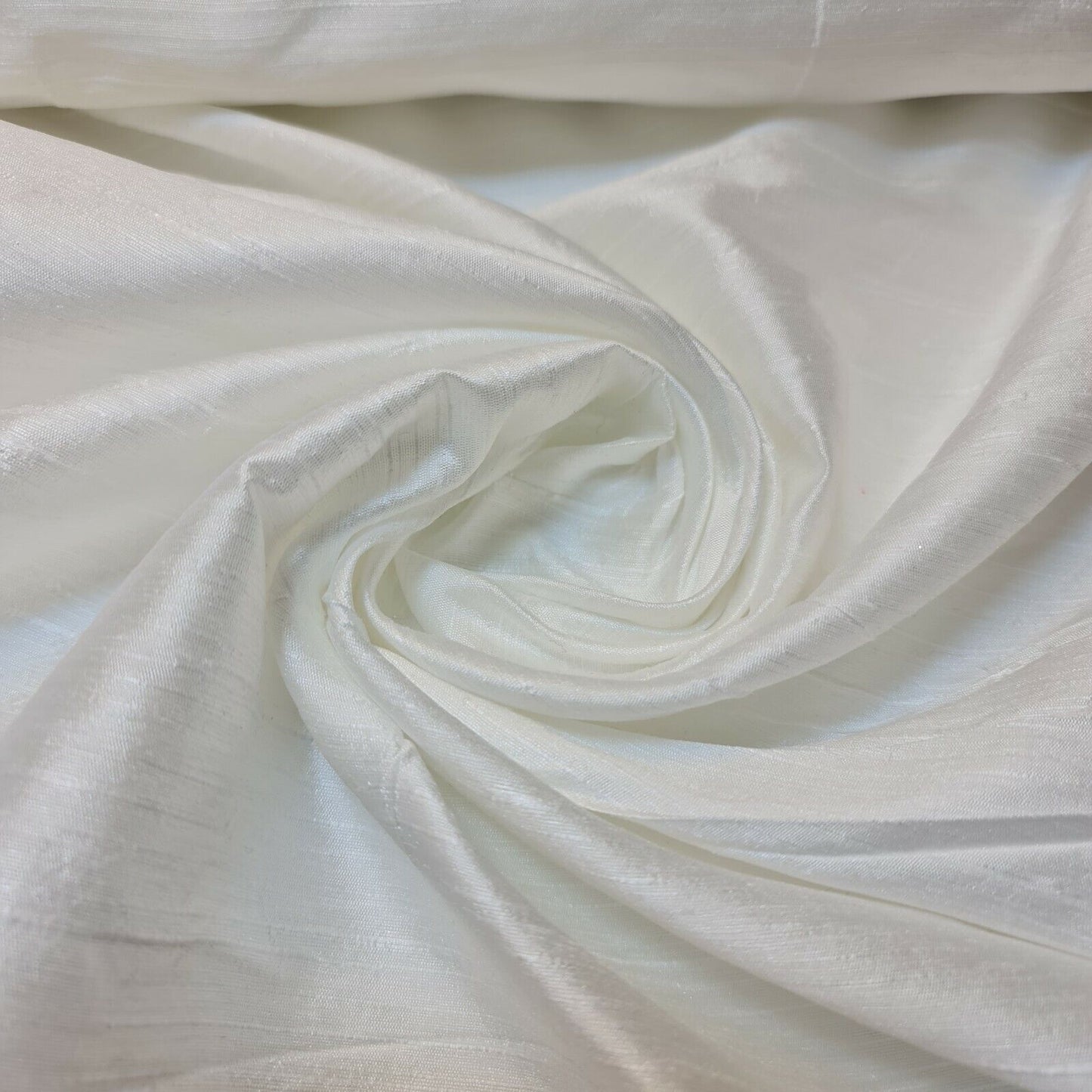 White Raw Silk Faux Dupion 100% Polyester Upholstery Fabric Bridal Material 44" By The Meter