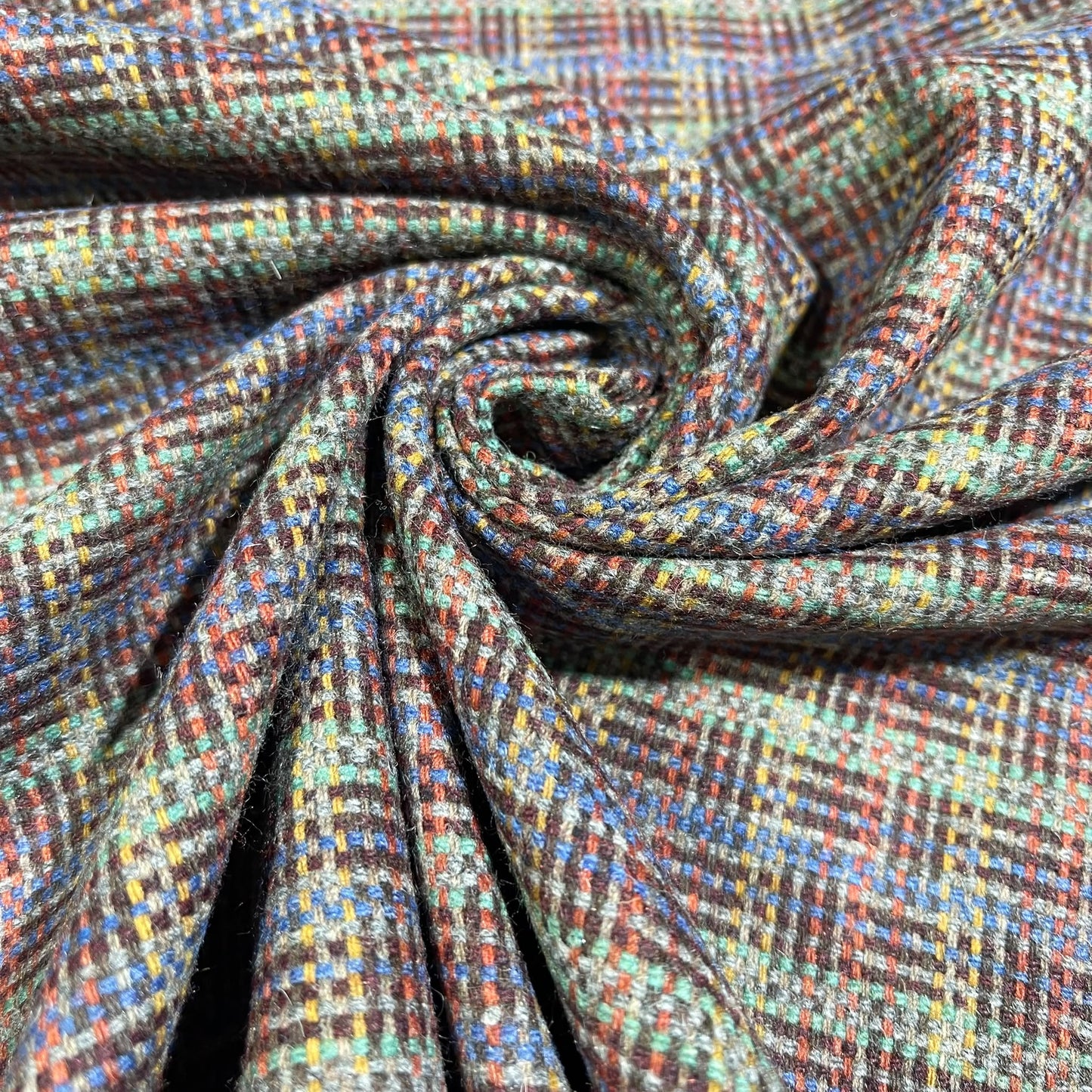 Teal Multi Micro Check Italian Wool Blend Fabric – Premium Coat, Jacket, Dress & Costume Material – 58" Wide