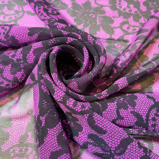 Rosa Blumenspitze Muster Crepe Chiffon transparentes Material Kleid Handwerk Dekor Stoff 44" pro Meter