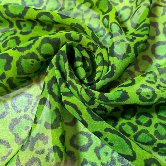 Lime Panther Crepe Chiffon Sheer Material Kleid Handwerk Dekor Stoff 44" pro Meter