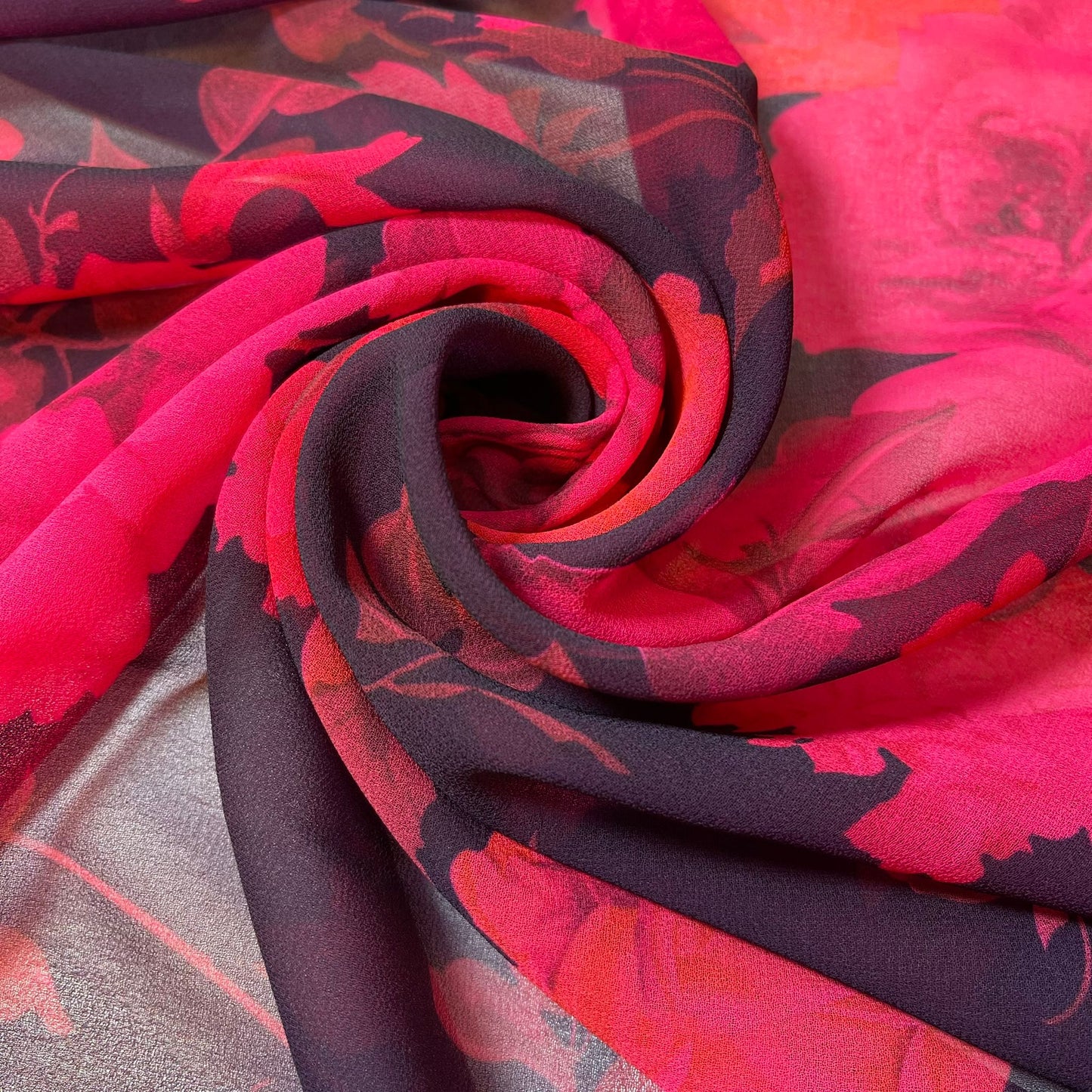 Black Hot Pink Floral Crepe Chiffon Sheer Material Dress Craft Decor Fabric 44" By The eter