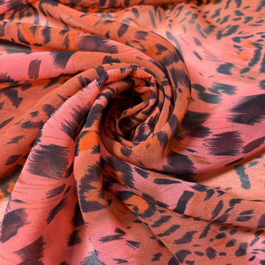 Coral Leopard Crepe Chiffon Sheer Material Dress Craft Decor Fabric 44" By The Meter