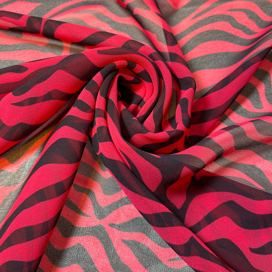 Hot Pink Tiger Crepe Chiffon Sheer Material Dress Craft Decor Fabric 44" By The Meter