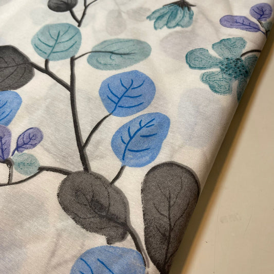 White Floral Polycotton Sheeting Material Extra Wide 90" Craft Quilting Fabric Meter