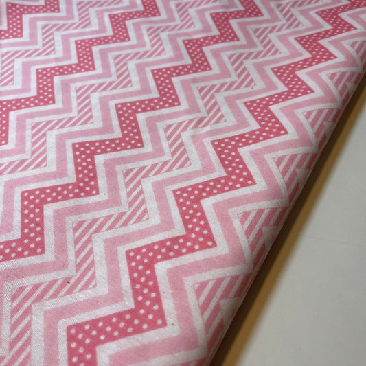 Pink Chevron Polycotton Sheeting Material Extra Wide 90" Craft Quilting Fabric Meter