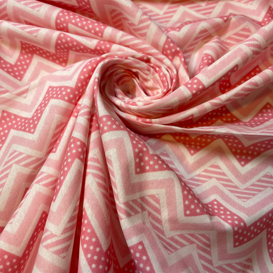 Pink Chevron Polycotton Sheeting Material Extra Wide 90" Craft Quilting Fabric Meter