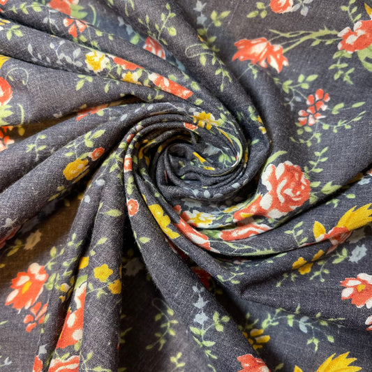 Navy Vintage Floral Printed Polycotton Soft Dress Craft Fabric 58" By The Meter