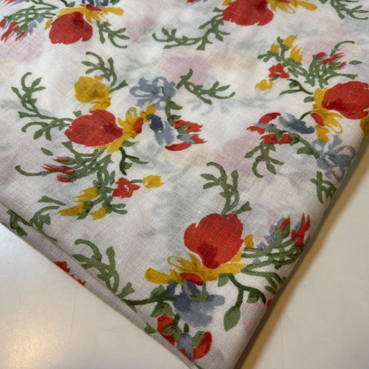 Ivory Rose Floral Printed Polycotton Soft Dress Craft Fabric 58" By The Meter