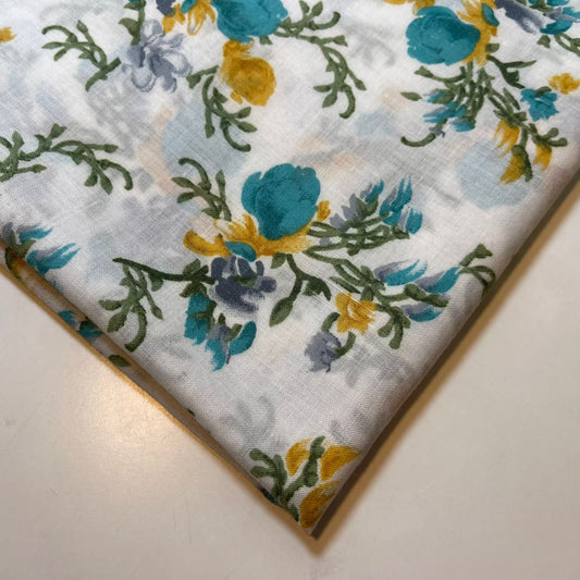 Ivory Rose Floral Printed Polycotton Soft Dress Craft Fabric 58" By The Meter