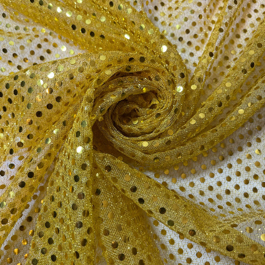 Yellow Sequin Nylon Jersey Fabric – 44″ Wide Dress Craft Costume Decor Material By The Meter