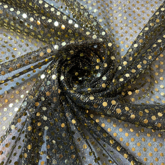 Black Gold Sequin Nylon Jersey Fabric – 44″ Wide Dress Craft Costume Decor Material By The Meter