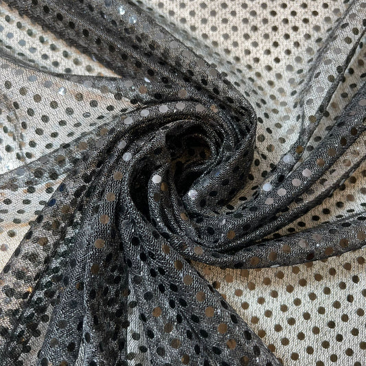 Black Sequin Nylon Jersey Fabric – 44″ Wide Dress Craft Costume Decor Material By The Meter