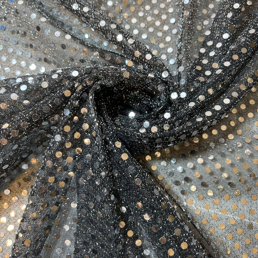 Black Silver Sequin Nylon Jersey Fabric – 44″ Wide Dress Craft Costume Decor Material By The Meter