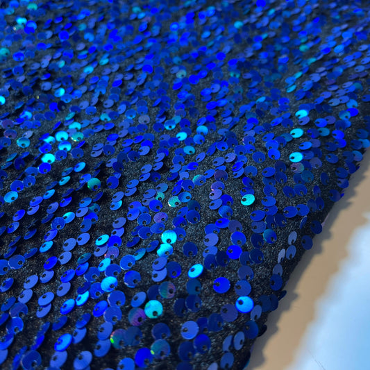Royal Blue Sequin Velvet Embroidery Stretch Material Velour Craft Drape Dress Fabric 58" Wide By The Meter