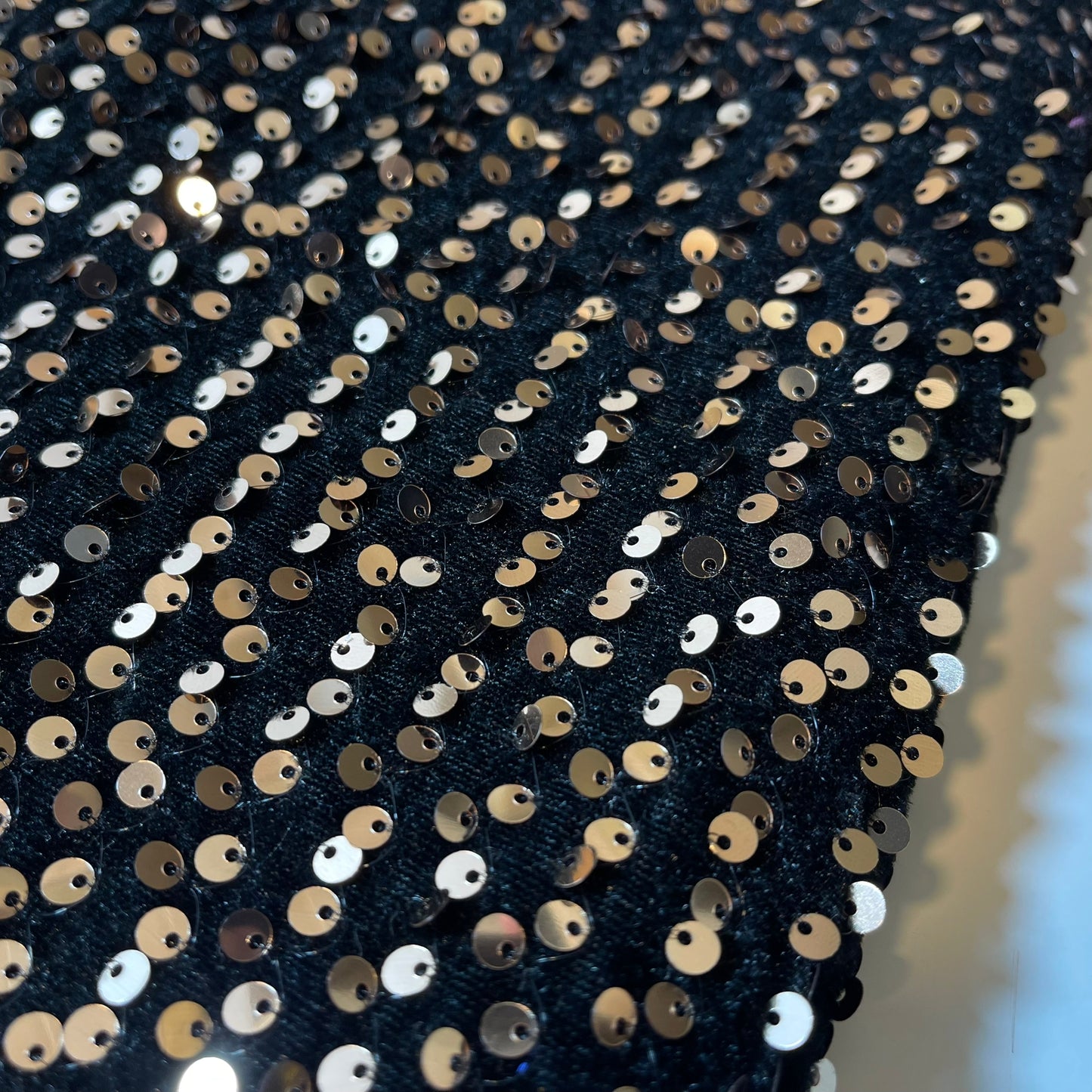 Black Gold Sequin Velvet Embroidery Stretch Material Velour Craft Drape Dress Fabric 58" Wide By The Meter