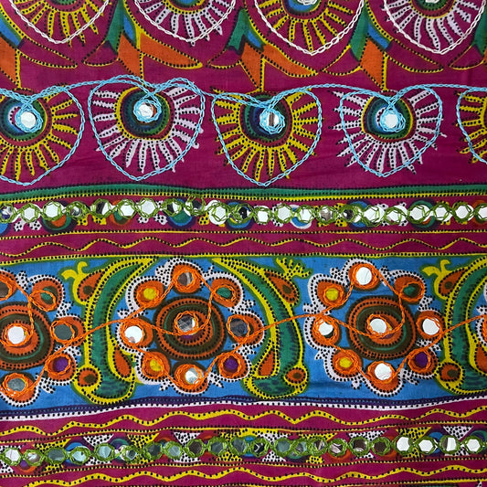 Rosa Baumwolle Indischer Ethno Spiegelstickerei Suzani Rangoli Boho Banjara Stoff 44" Meterware