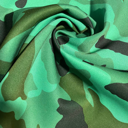 Camo Scuba Fabric with Army Camouflage Print - Stretch Jersey Dress Material, 58" Width