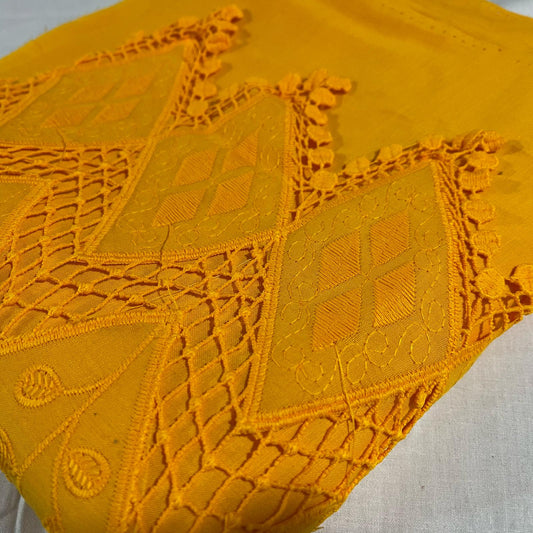 Mustard Yellow Cotton Floral Embroidery Fabric Lace Broderie Anglaise Dress Craft Material 44" By the Meter