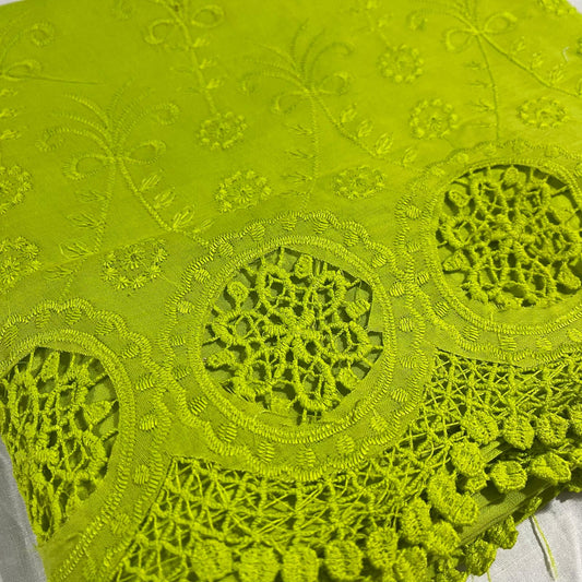 Neon Green Cotton Floral Embroidery Fabric Lace Broderie Anglaise Dress Craft Material 44" By the Meter