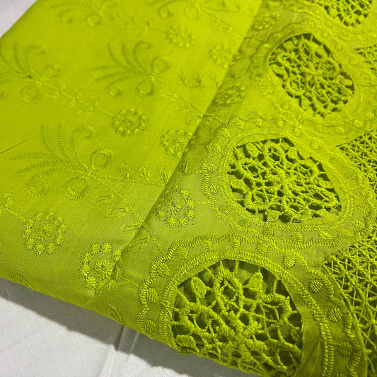 Neon Green Cotton Floral Embroidery Fabric Lace Broderie Anglaise Dress Craft Material 44" By the Meter