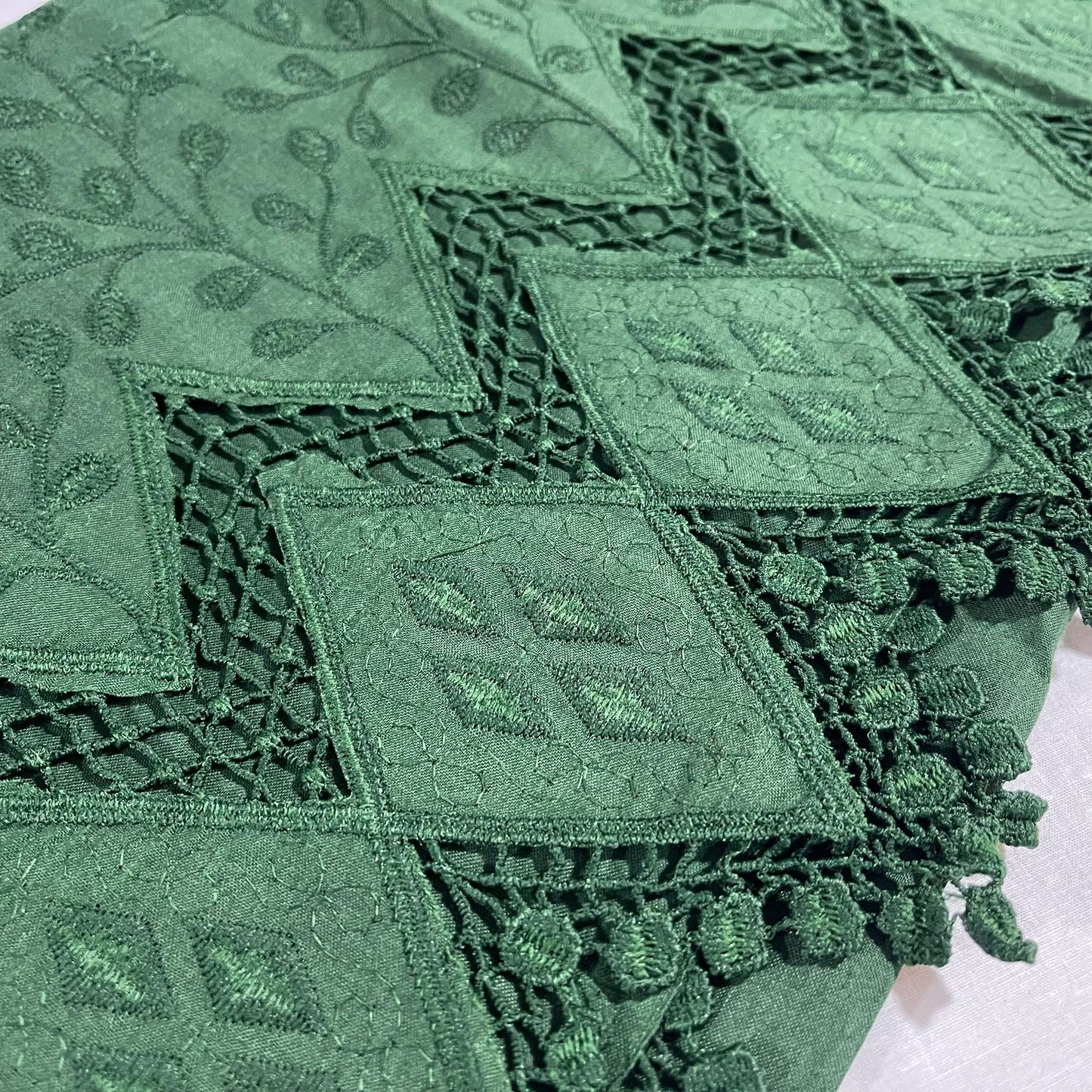 Bottle Green Cotton Floral Embroidery Fabric Lace Broderie Anglaise Dress Craft Material 44" By the Meter