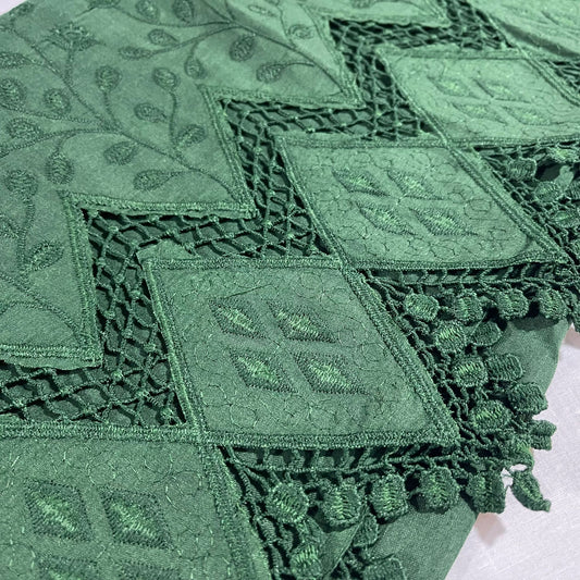 Bottle Green Cotton Floral Embroidery Fabric Lace Broderie Anglaise Dress Craft Material 44" By the Meter