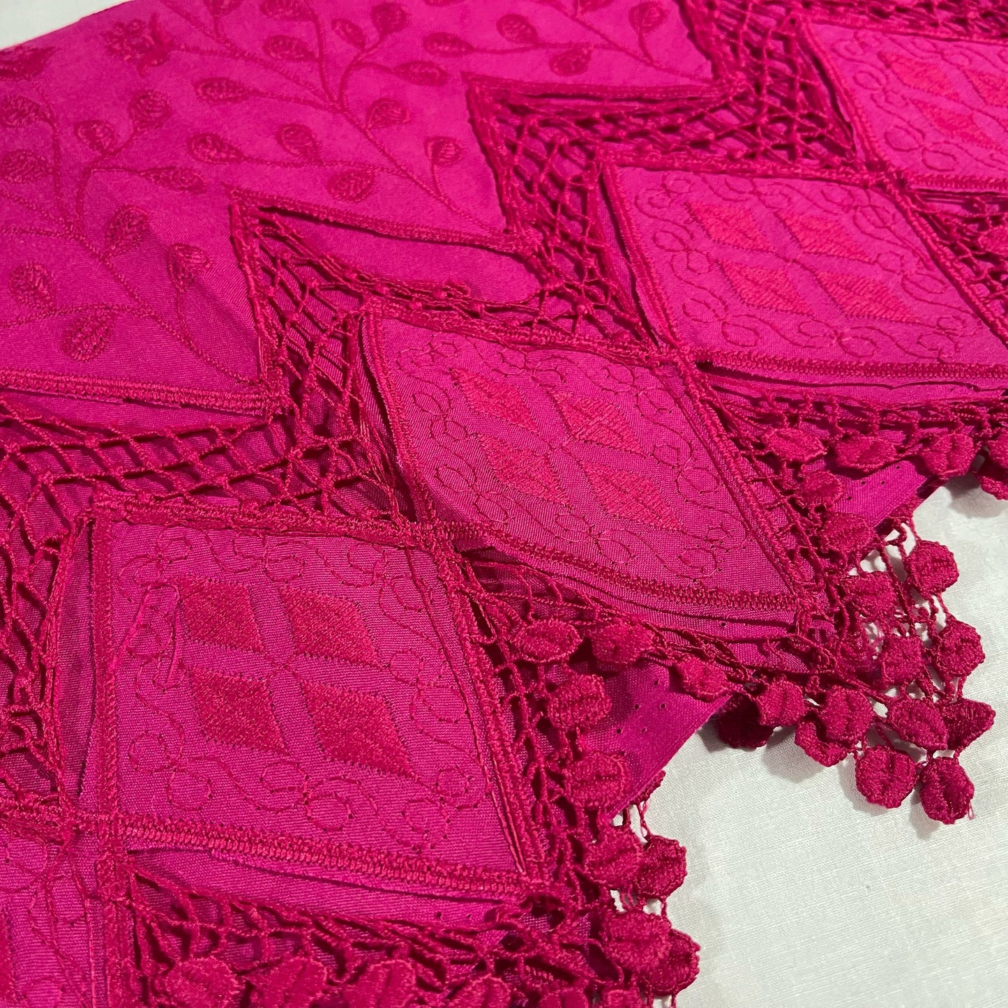 Hot Pink Cotton Floral Embroidery Fabric Lace Broderie Anglaise Dress Craft Material 44" By the Meter