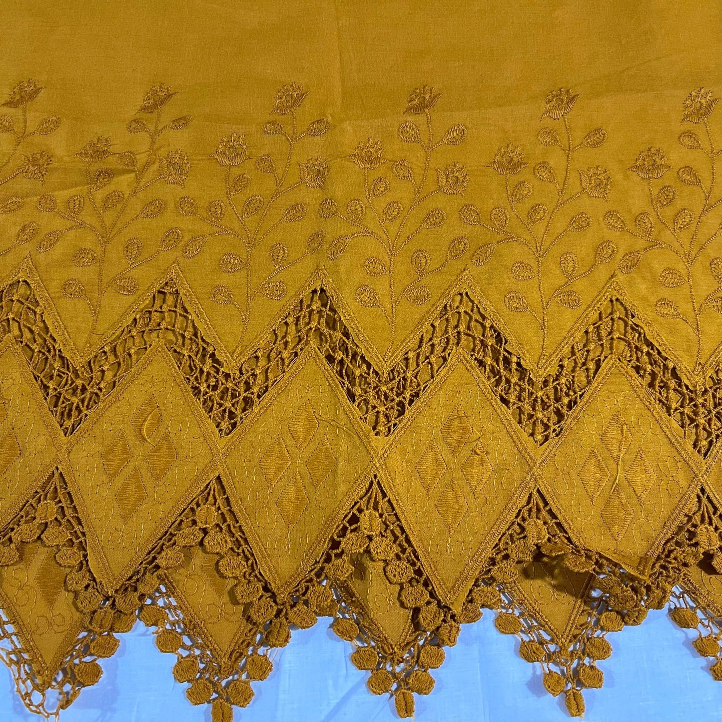 Mustard Cotton Floral Embroidery Fabric Lace Broderie Anglaise Dress Craft Material 44" By the Meter