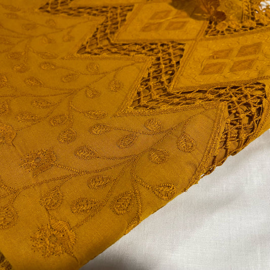 Mustard Cotton Floral Embroidery Fabric Lace Broderie Anglaise Dress Craft Material 44" By the Meter