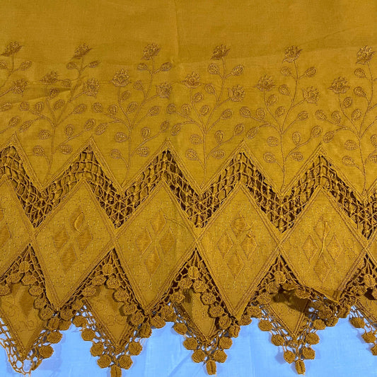 Mustard Cotton Floral Embroidery Fabric Lace Broderie Anglaise Dress Craft Material 44" By the Meter