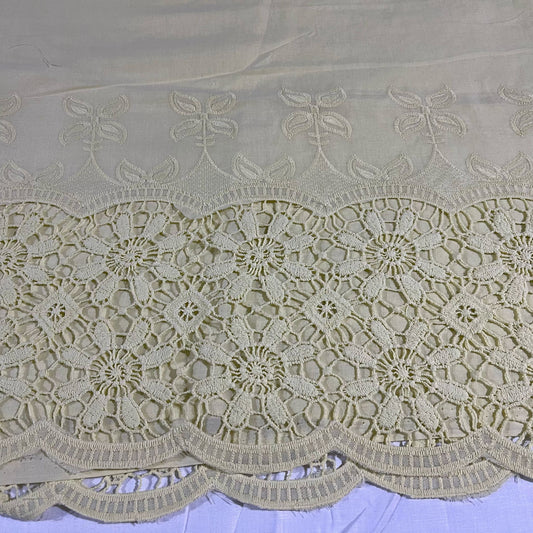 Cream Cotton Floral Embroidery Fabric Lace Broderie Anglaise Dress Craft Material 44" By the Meter