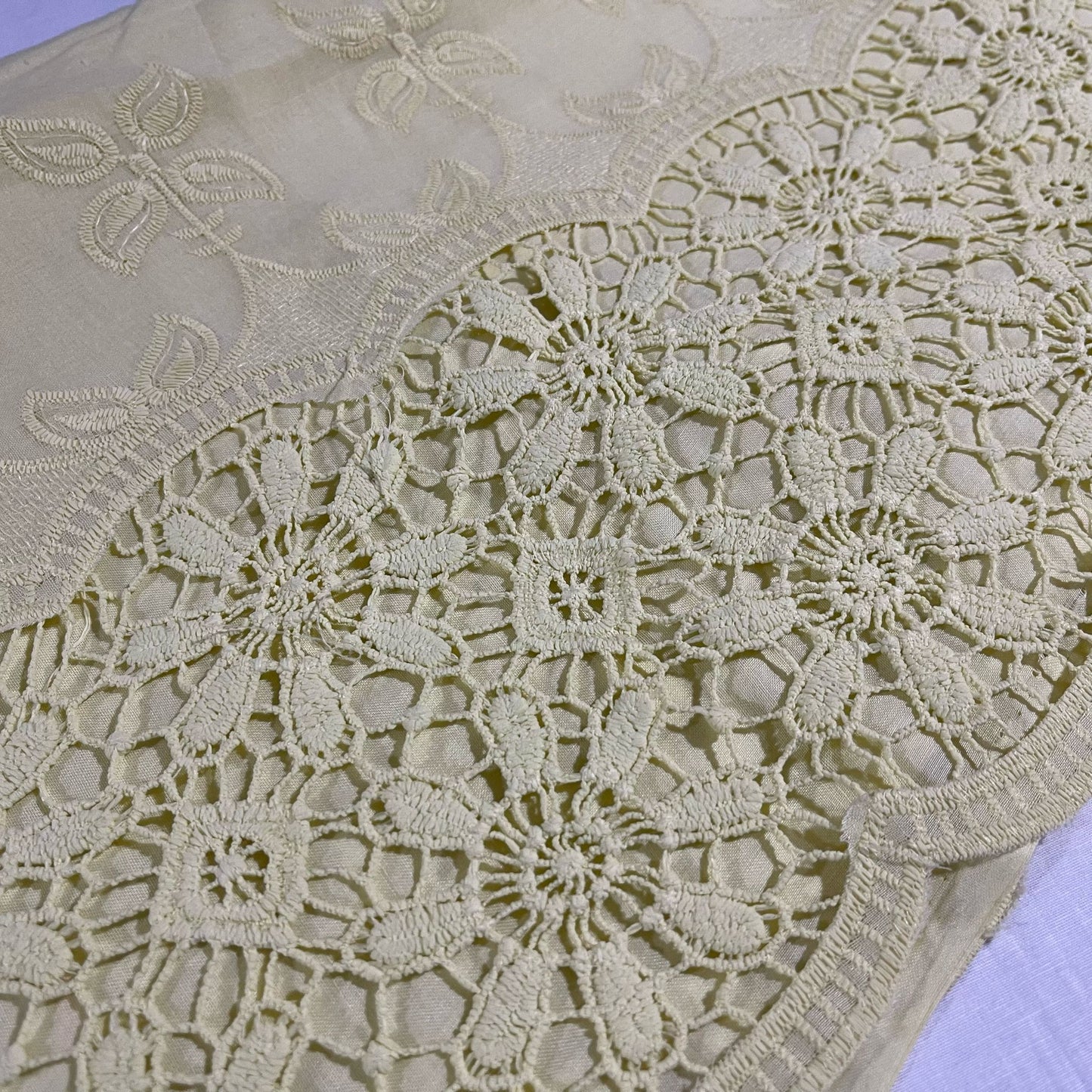 Cream Cotton Floral Embroidery Fabric Lace Broderie Anglaise Dress Craft Material 44" By the Meter