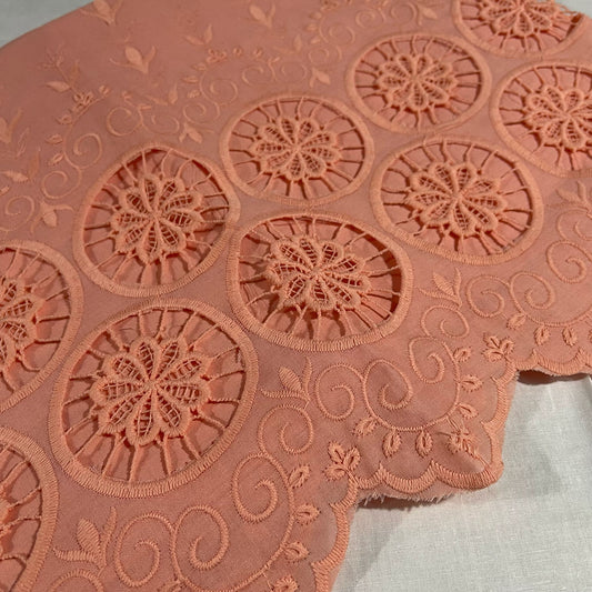 Peach Cotton Floral Embroidery Fabric Lace Broderie Anglaise Dress Craft Material 44" By the Meter