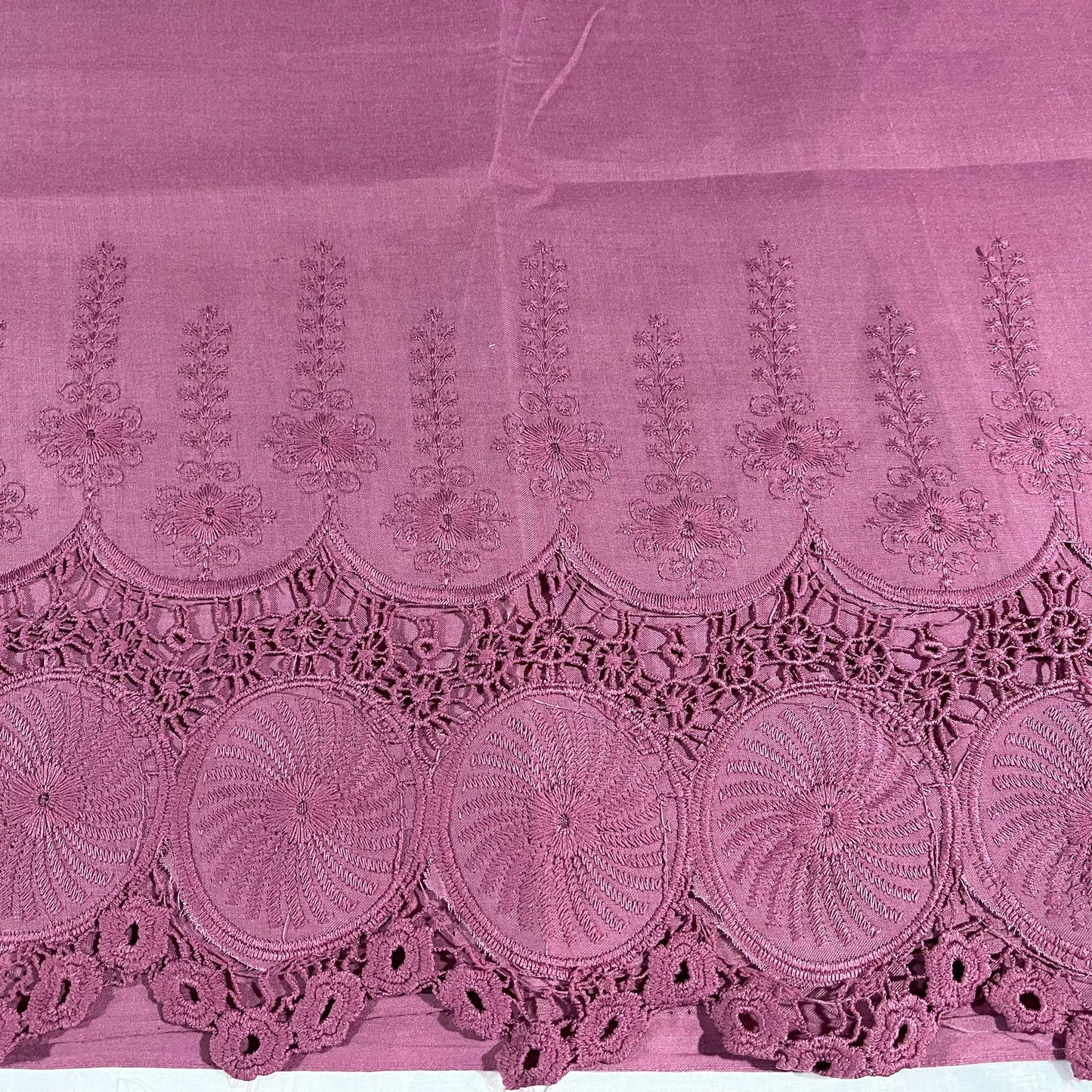 Mauve Cotton Floral Embroidery Fabric Lace Broderie Anglaise Dress Craft Material 44" By the Meter