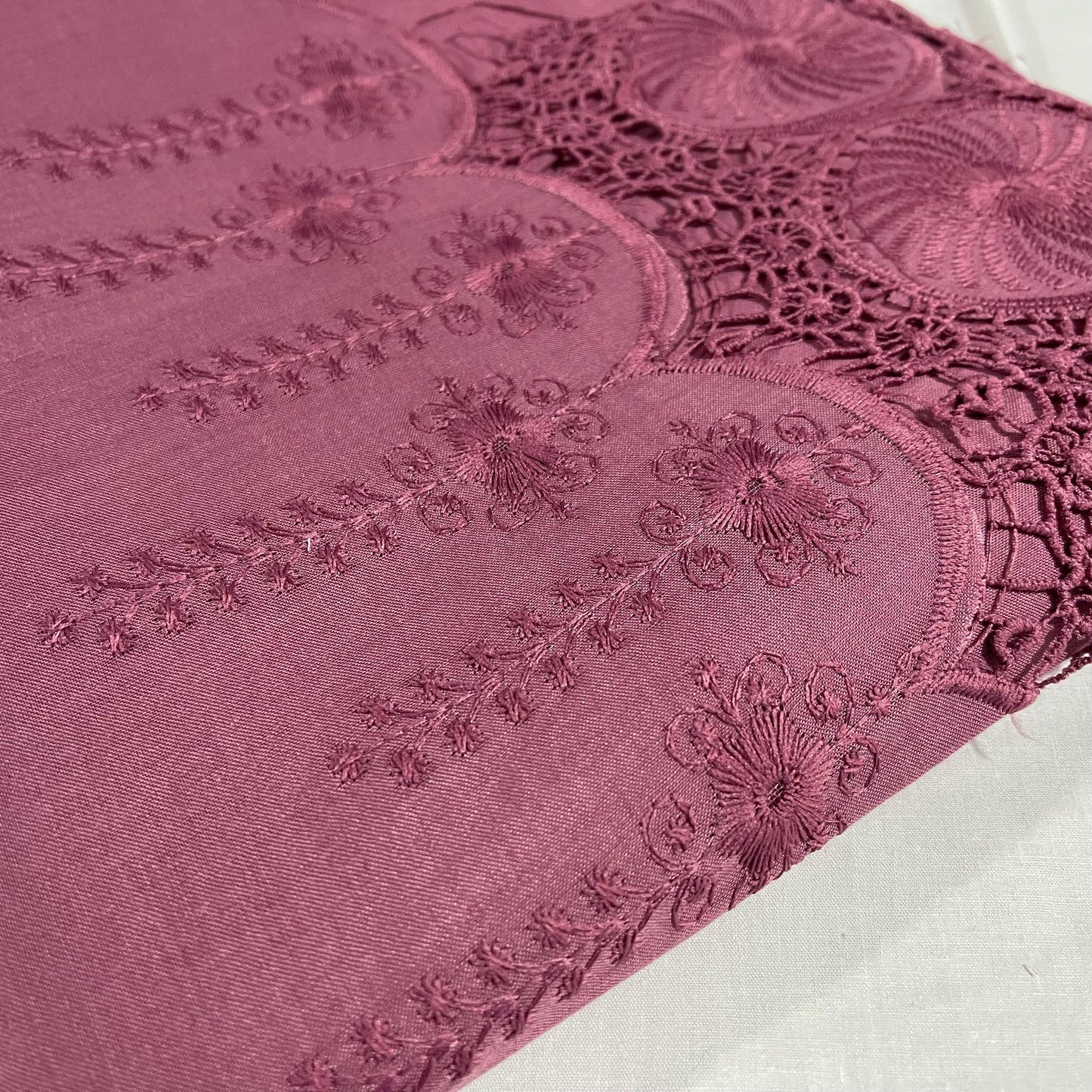 Mauve Cotton Floral Embroidery Fabric Lace Broderie Anglaise Dress Craft Material 44" By the Meter