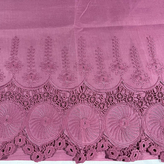 Mauve Cotton Floral Embroidery Fabric Lace Broderie Anglaise Dress Craft Material 44" By the Meter