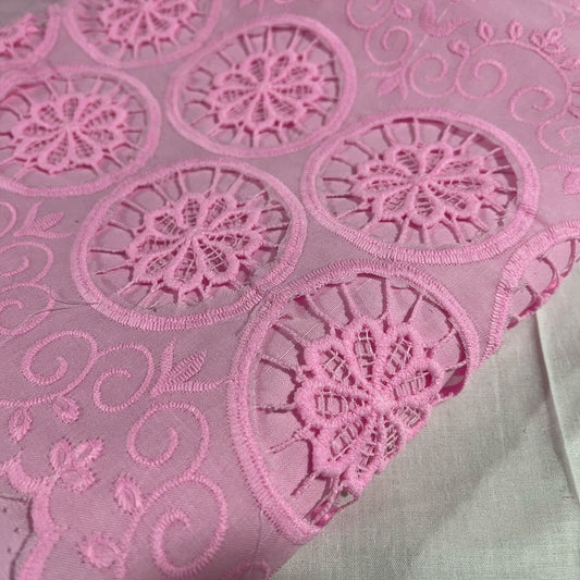 Pale Pink Cotton Floral Embroidery Fabric Lace Broderie Anglaise Dress Craft Material 44" By the Meter