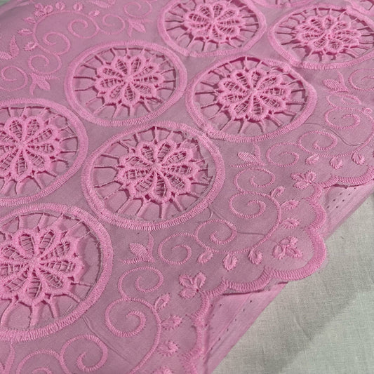 Pale Pink Cotton Floral Embroidery Fabric Lace Broderie Anglaise Dress Craft Material 44" By the Meter