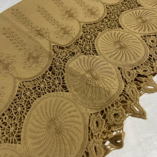 Beige Cotton Floral Embroidery Fabric Lace Broderie Anglaise Dress Craft Material 44" By the Meter