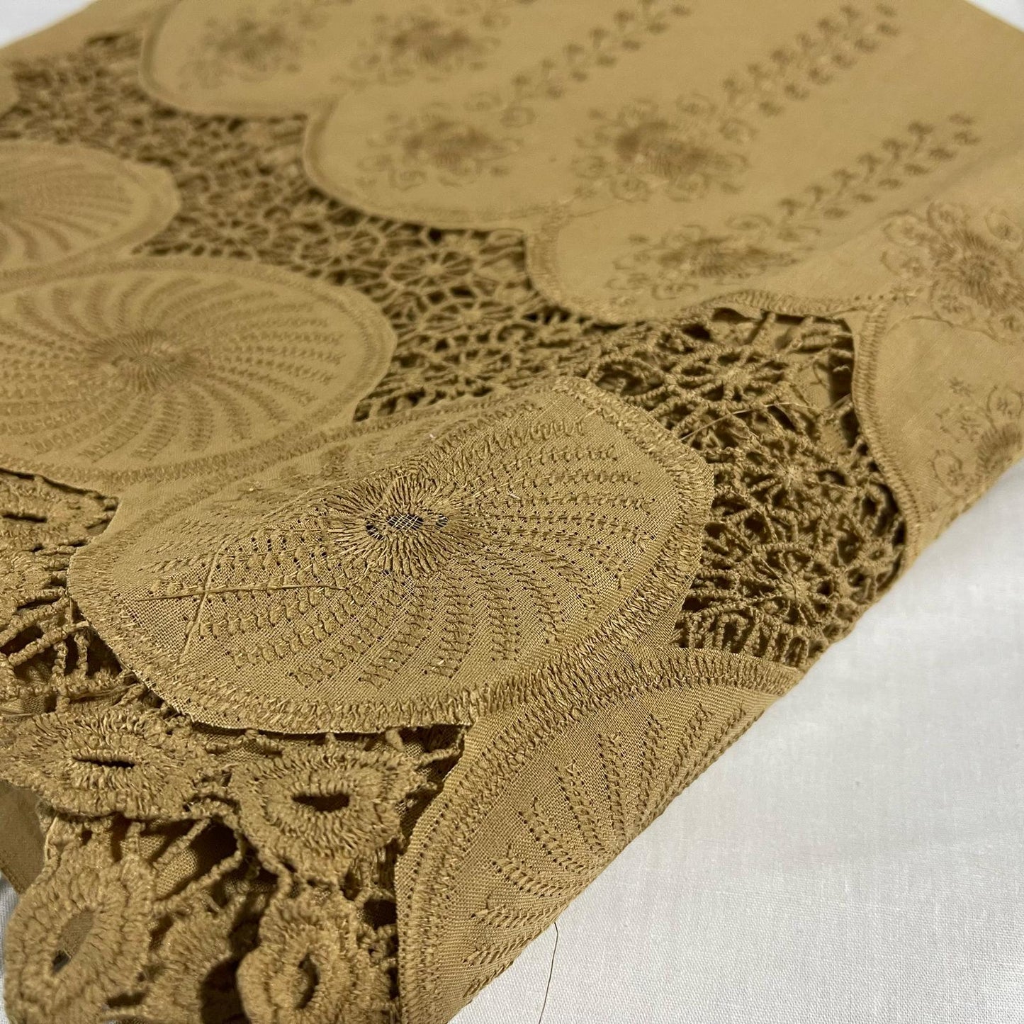 Beige Cotton Floral Embroidery Fabric Lace Broderie Anglaise Dress Craft Material 44" By the Meter