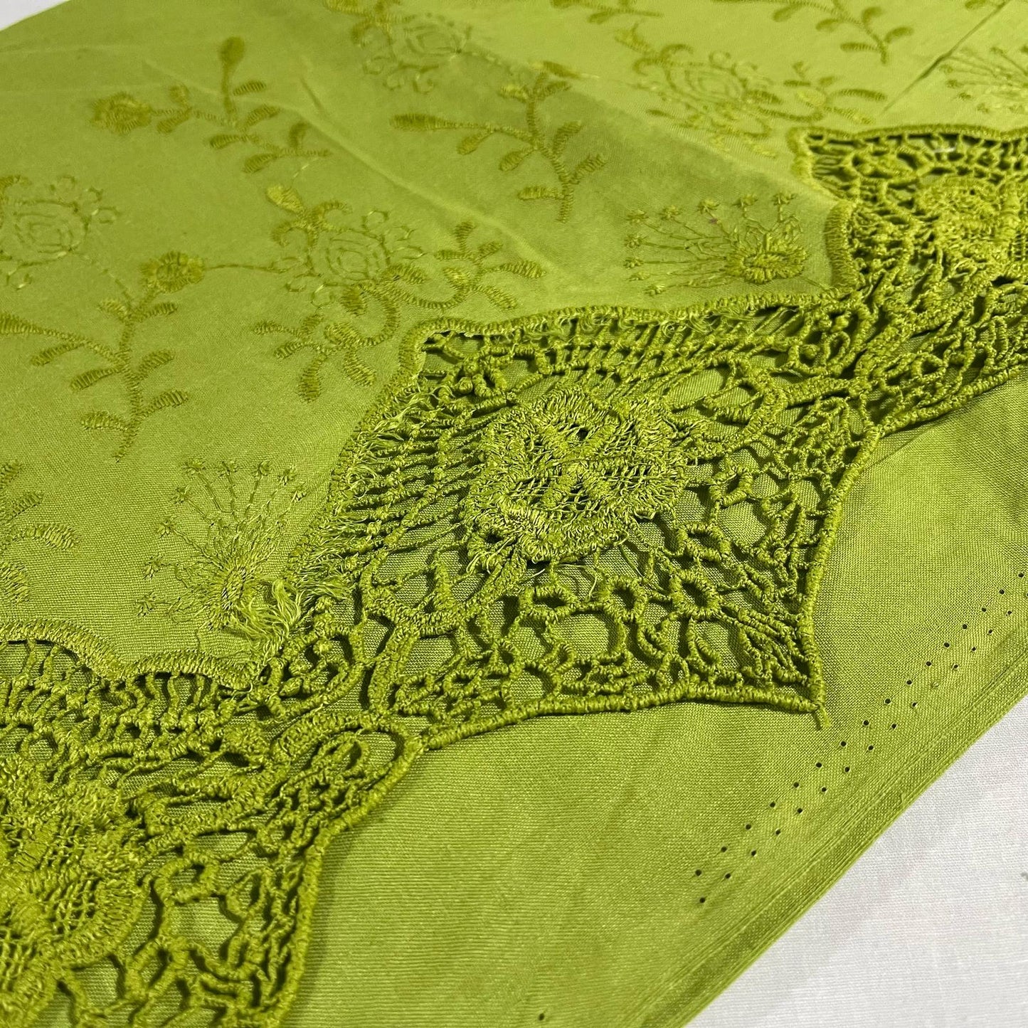 Olive Green Cotton Floral Embroidery Fabric Lace Broderie Anglaise Dress Craft Material 44" By the Meter