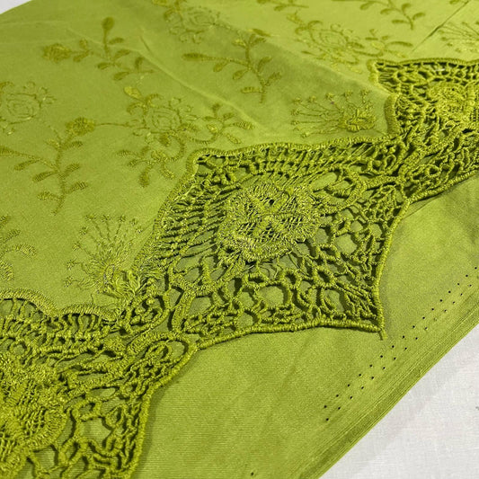 Olive Green Cotton Floral Embroidery Fabric Lace Broderie Anglaise Dress Craft Material 44" By the Meter