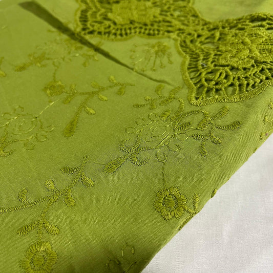 Olive Green Cotton Floral Embroidery Fabric Lace Broderie Anglaise Dress Craft Material 44" By the Meter