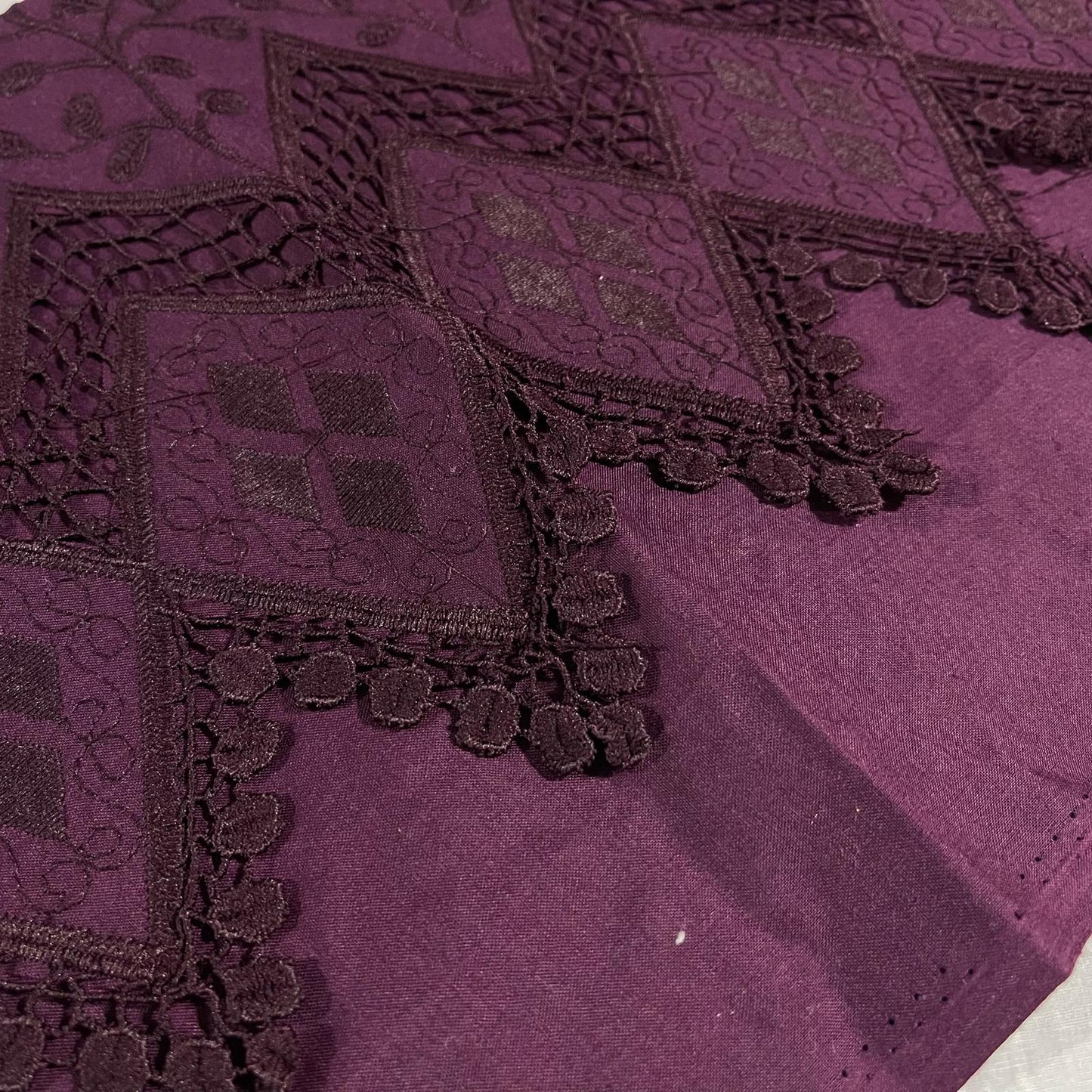 Deep Purple Cotton Floral Embroidery Fabric Lace Broderie Anglaise Dress Craft Material 44" By the Meter